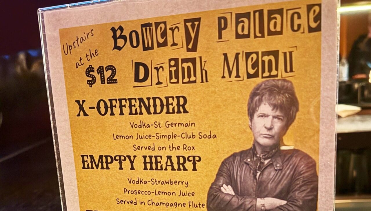 Clem Burke drink specials at the Bowery Palace, March 25, 2026.